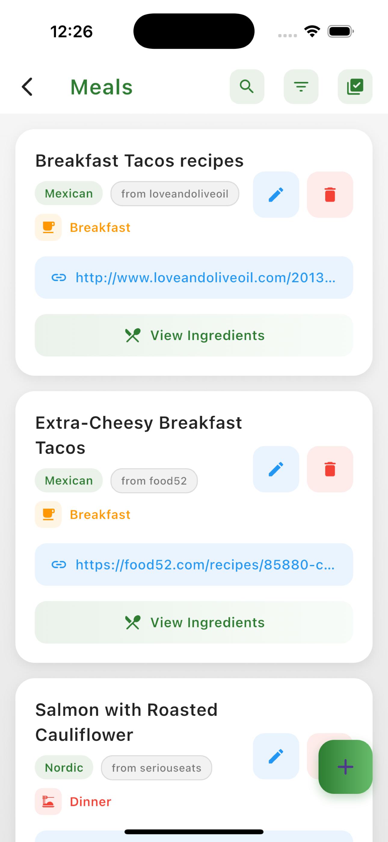 View & edit meals